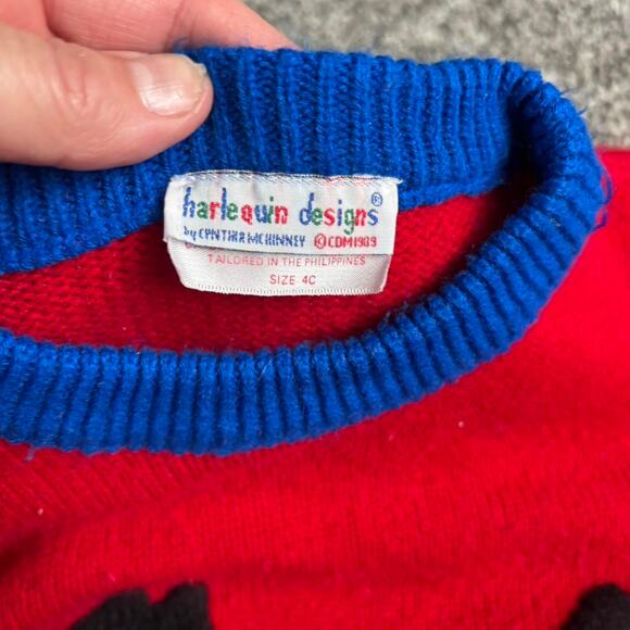 Red and black vintage 90s  Scottie dog sweater with bow - Picture 4 of 4